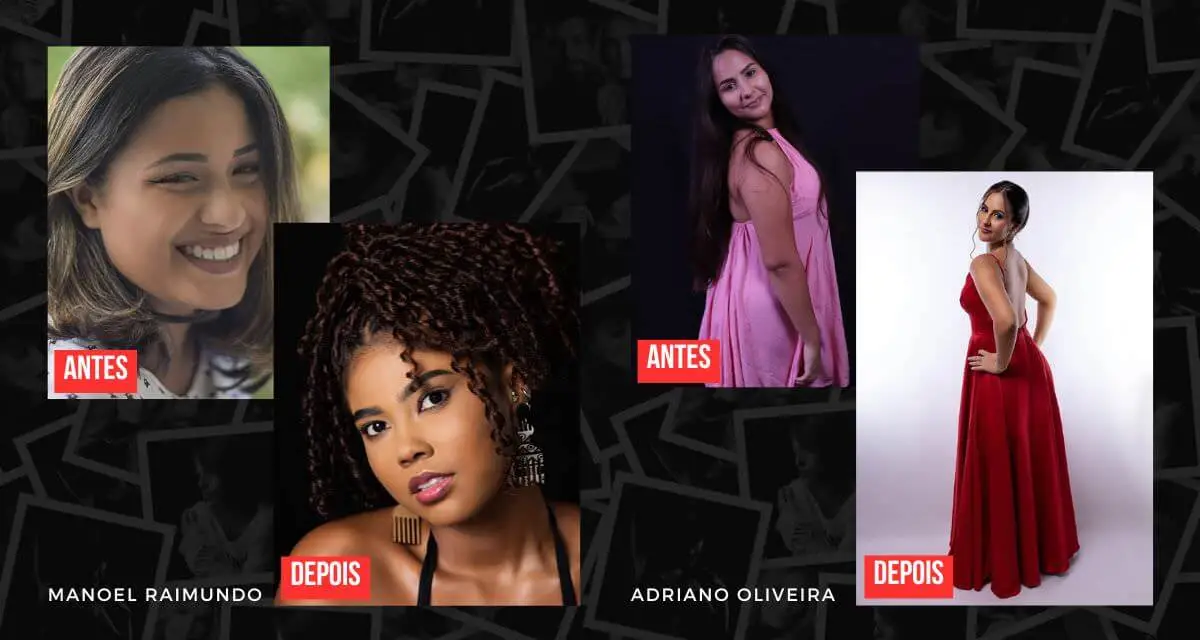 Antes e depois - aluno do curso de flash speedlite