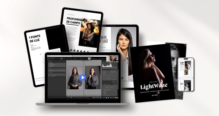 E-book LightWaze: capa e esquemas de iluminação ilustrados
